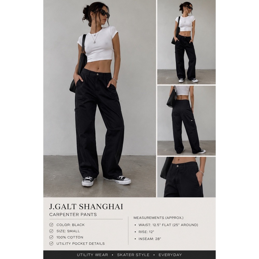 J.Galt Shanghai Black Utility Carpenter Pants Skater Streetwear Cargo Size S